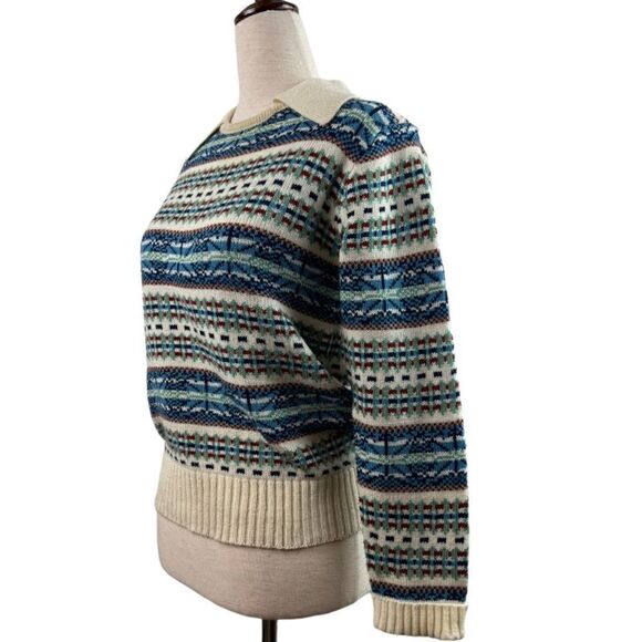 Vintage 70s Ricki Collared Crewneck Argyle Stripe Sweater Medium - Picture 2 of 11